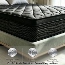 12 14" Queen King Mattress Gel Memory Foam Hybrid Spring Bed Medium Firm In Box