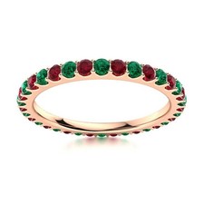 925 Sterling Silver Rose Plated Full Eternity 2MM Round Ruby Emerald Ring