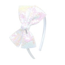 White Sequin Bow Headband for Girls - Boutique Style Hair Accessory with Bow ...