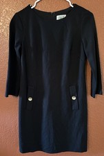 Eliza J A Line Dress Black With Gold Buttons Size 4 Petite 3/4 Sleeves