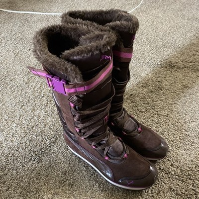 Puma Women's Kami Tall Snow Winter Boots Size 8 Brown and Purple