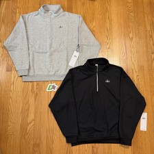 ALO 1/4 Quarter Zip Pullover Sweat Relaxed Fit - Black Gray, S-L