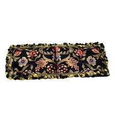 Wool Needlepoint Lumbar Pillow Cover Floral  Flowers Black  18x42 Big New