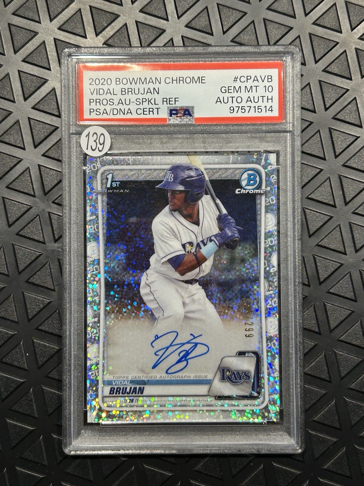 Topps 2020 Bowman Chrome Vidal Brujan Speckle Refractor Auto /299 PSA 10