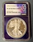 1993-P Proof $1 American Silver Eagle 1 oz NGC PF69 Ultra Cameo TraderBea Purple