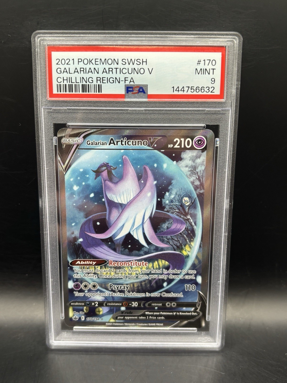 PSA 9 MINT Galarian Articuno V Full Art 170/198 Chilling Reign 2021 Pokemon Card