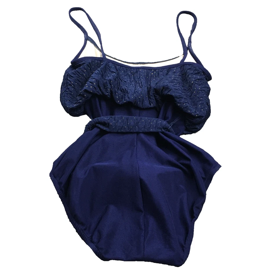 Traje de baño Longitude de una pieza para mujer talla 10 azul punto suizo cintura corbata Foto 3 de 4