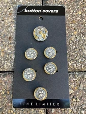 NOS The Limited 6p round Button Covers silver gold tone rhinestone & pearl swirl