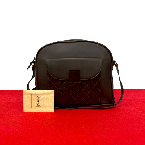 Yves Saint Laurent Quilted Shoulder Bag Leather Brown Unisex #TVB2695