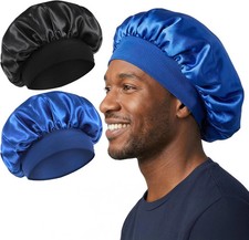 2 Pc Sleeping Satin Bonnet for Men Women Hair Cap,Silk Night Bonnet