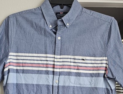 Vineyard Vines Mens Large S/S Slim Fit Tucker Shirt Button Down Blue White Pink