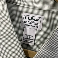 LL Bean Mens Shirt Size XXL Green / White Check Traditional Fit 100% Cotton