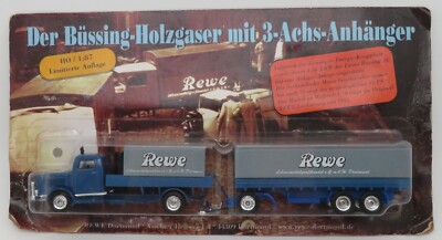 GRELL HO 1/87 TRUCK TRUCK TRAILER 1956 BÜSSING 5000 SUPERMARKET REWE IN BOX