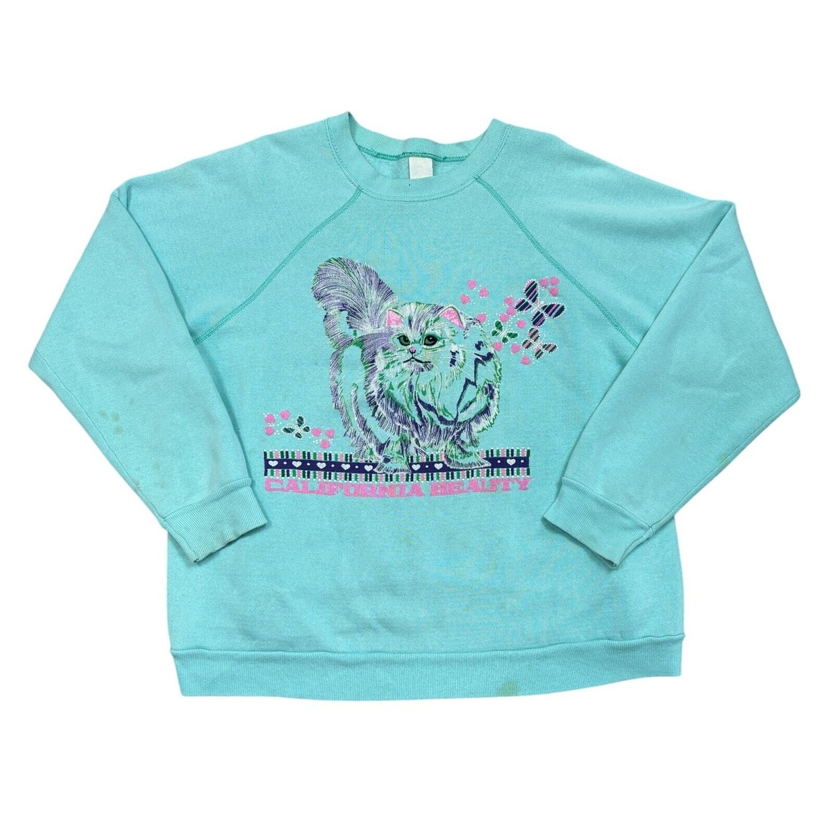 【CPGN】RIBBON CAT RAGLAN PIGMENT SWEATSHIRT Vintage 80s Cat California Beauty Raglan Sweatshirt Women's