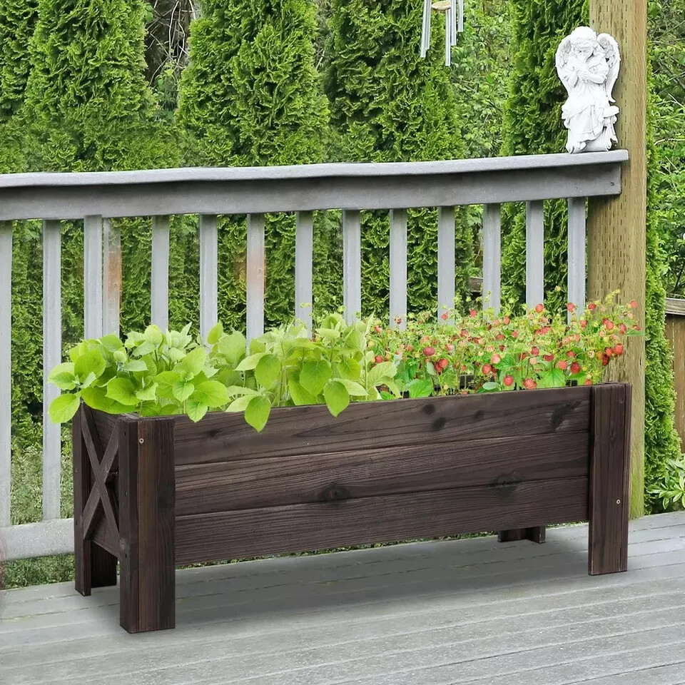 Wooden Garden Raised Bed Planter Grow Containers Pot, 100x36.5x36cm Outsunny