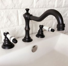 Black oil Antique Brass Widespread Bathroom Sink Vessel Faucet Mixer Tap 2hg067