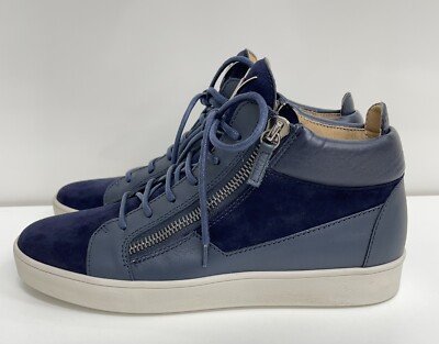 NEW Giuseppe Zanotti Navy Leather/Suede Hi Top Sneakers Men's Size