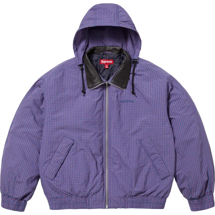 Supreme Leather Collar Utility Jacket Blue Plaid | eBay