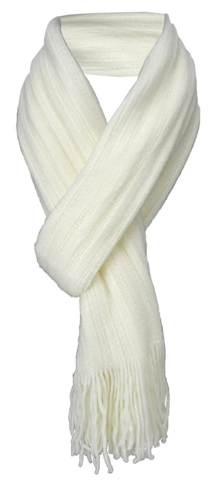 OHNE MARKENNAME Schal in cremeweiss einfarbig mit Fransen - Schalgröße 170 x 35 cm