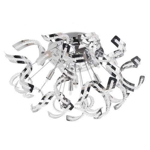 Litecraft Twirl Ceiling Light Crystal Effect Semi Flush Mount - Polished Chrome