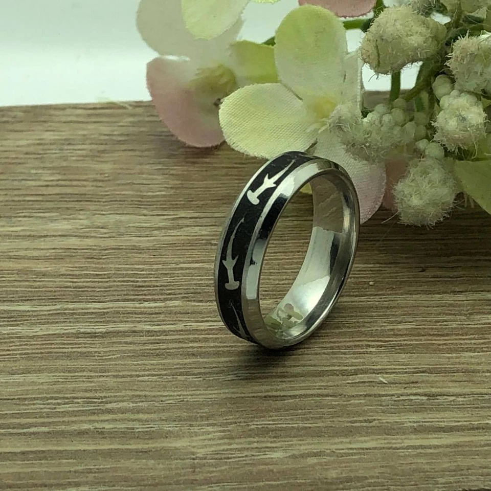 His & Hers Titanium Wedding Rings, Personalize Hammerhead Shark Titanium  Bands - Image 3 of 4