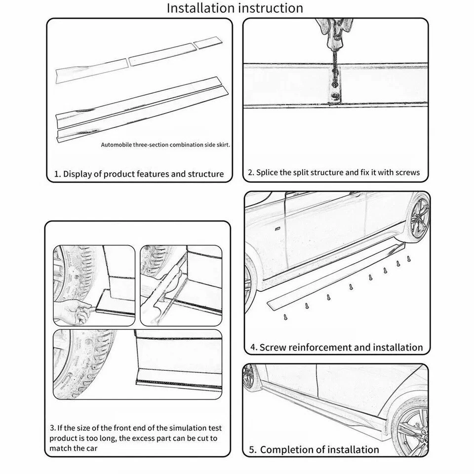 Gloss Black Side Skirts and Rear Side Splitter Lip For INFINITI Q50 14-17 18-22 - Image 2 of 4