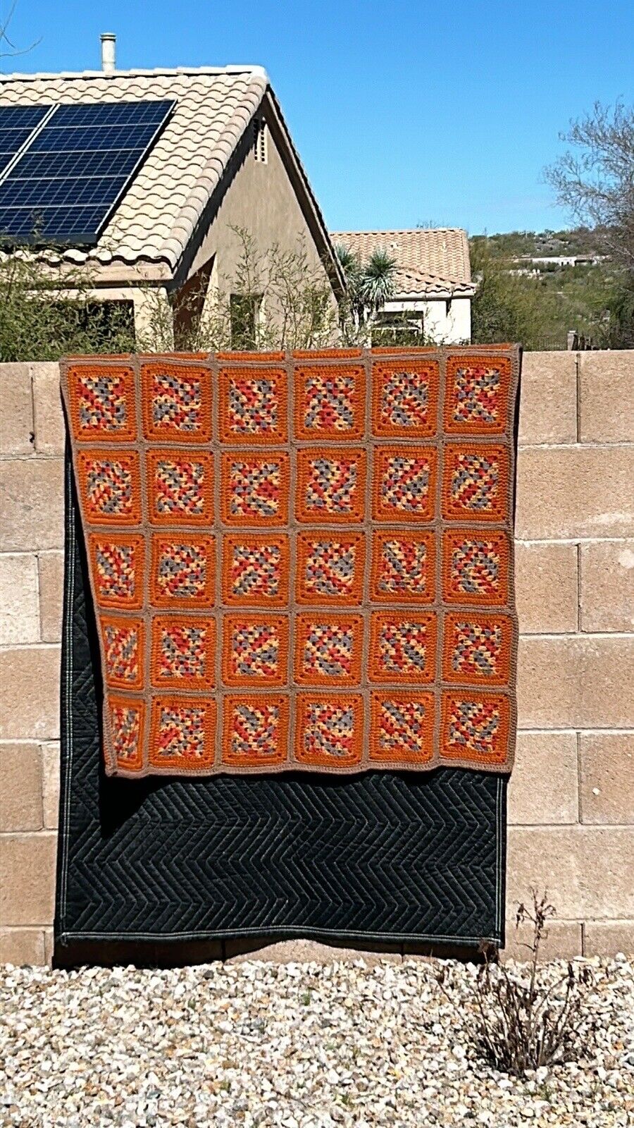 Crochet Granny Square Afghan Throw Blanket Earth Tones 48”X44” handmade new