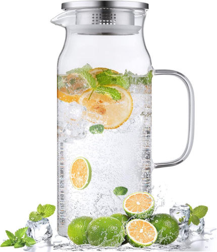2L Glass Pitcher with Lid & Spout - Ideal for Iced Tea, Coffee & Juices