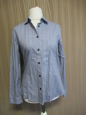 82/31 WALBUSCH Easycare Damen Bluse Gr. 38 hellblau schwarz Muster Langarm