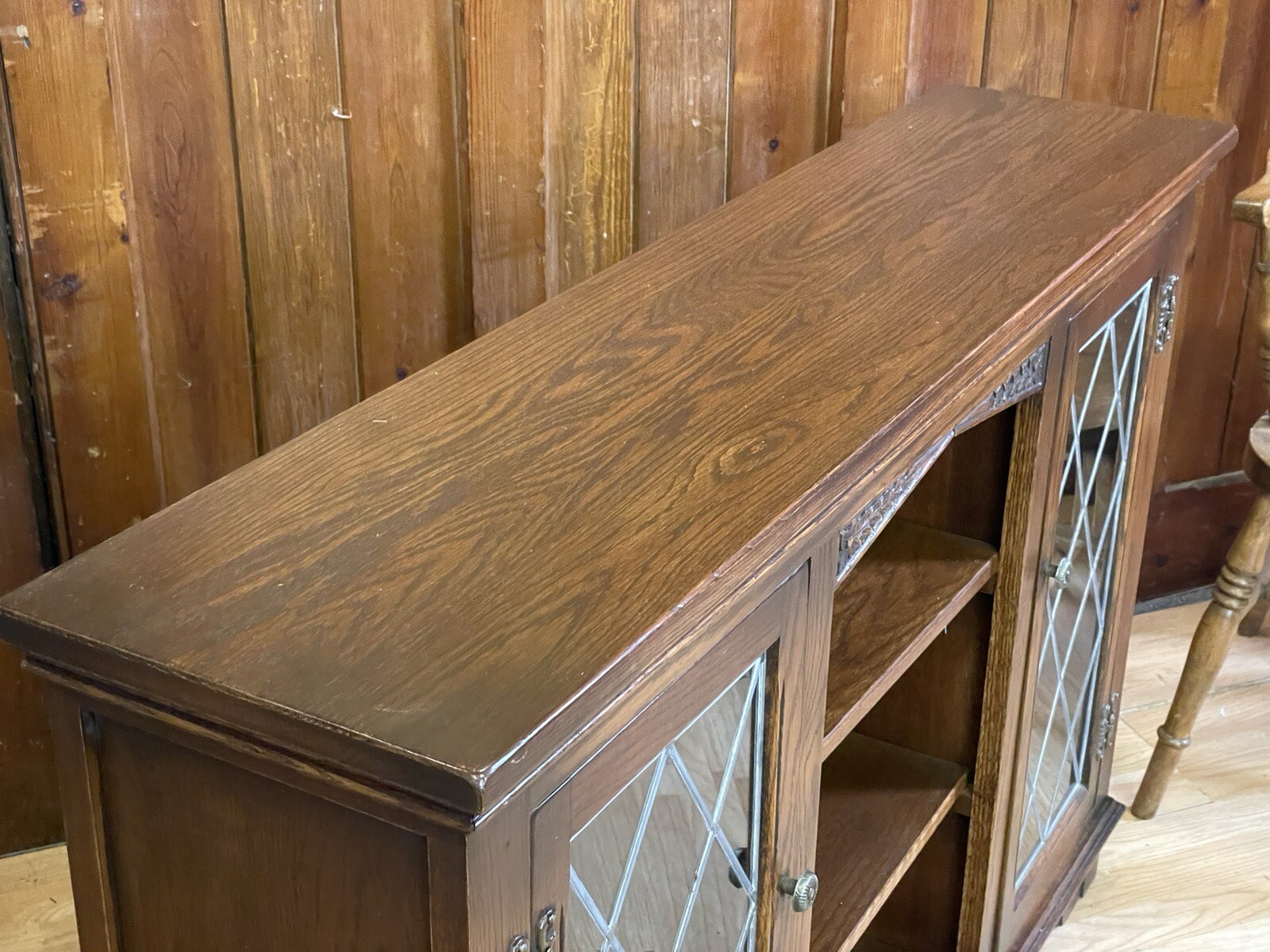 Vintage Glazed Old Charm Bookcase by Wood Bros Oak Hall Sheves