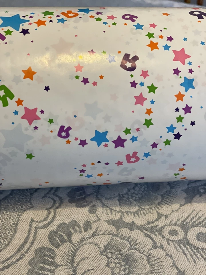 Huge Roll TOYS/ Babies R Us STARS SWIRLS WRAPPING GIFT PAPER roll 30 by 6 NEW - Image 3 of 4