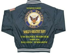 USS DANIEL WEBSTER SSBN-626 SUBMARINE EMBROIDERED SATIN JACKET (BACK ONLY)
