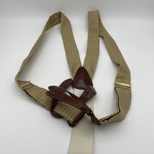 Vintage Trafalgar Silk Suspenders Diamond Check Pattern Gold Blue Leather