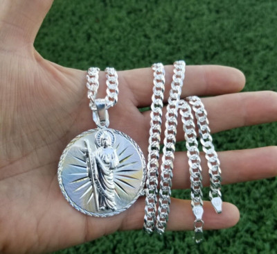 cadena y san Judas Tadeo plata 925 MX 44.6 gramos   24'' de larga 6mm de anchor.