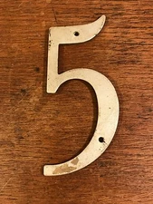 Vintage Salvaged Retro Sturdy Aluminum House Sign Address Number 5 (4.25")