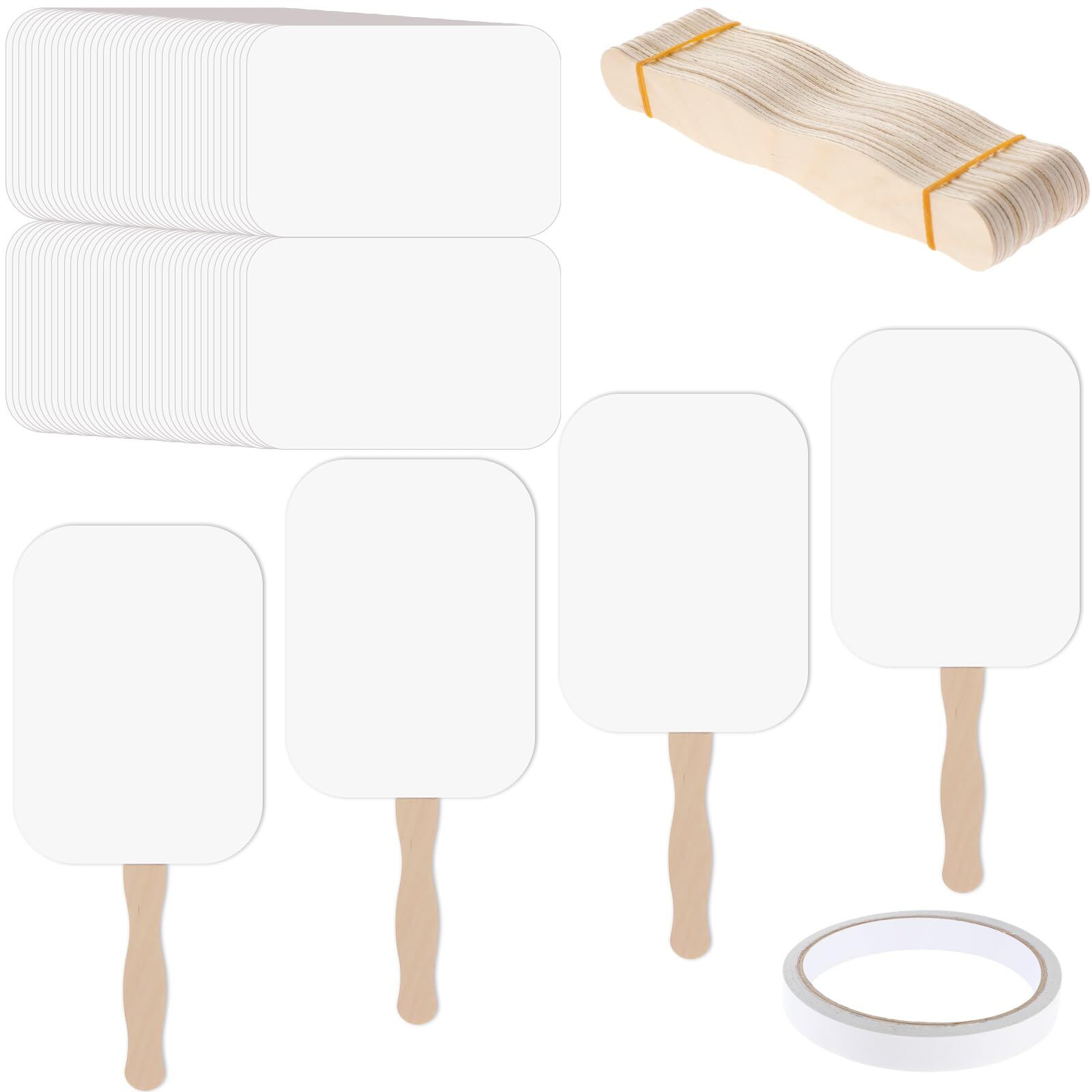 TaoBary 50 Pieces DIY Paper Fan Church Fans Handheld Set Fan Handle Craft Sti...