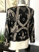 Vintage Art Deco Gatsby Flapper Silk Sequin Pearl Beaded Dress Jacket S Cropped