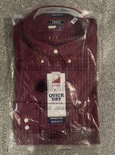 Izod Men's Quick Dry Regular Fit Red Plaid Shirt 16 34/35 NWT