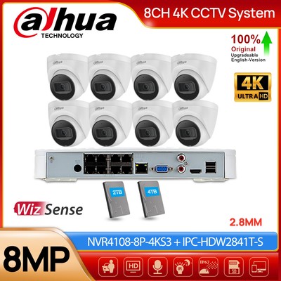 Dahua Original 8CH 4K CCTV System 8MP WizSense Starlight IR MIC POE Camera Lot