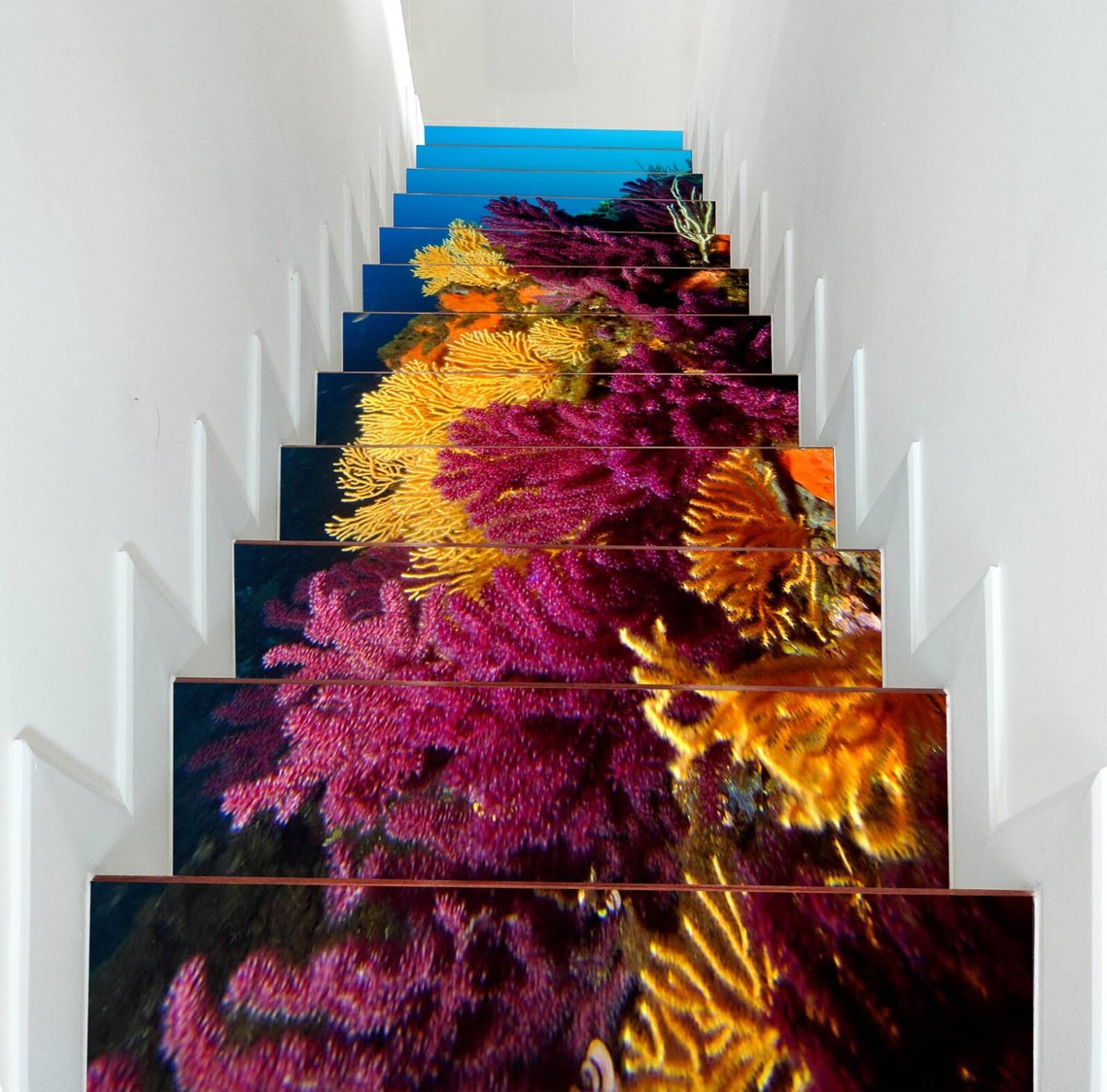 Décor Mural 3D Corail Rose Escalier A121 – Sticker Vinyle Original