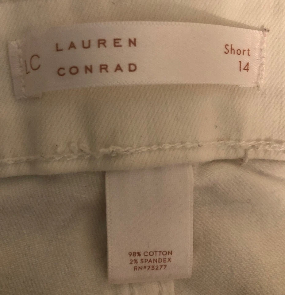 Pantalones Cortos LC Lauren Conrad Para Mujer 14 Blancos Denim Puños Elastizados 5 Bolsillos Foto 4 de 4