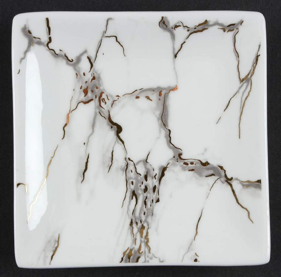 Grace's Teaware Grey Gold Marble Square Appetizer Plate 11133369