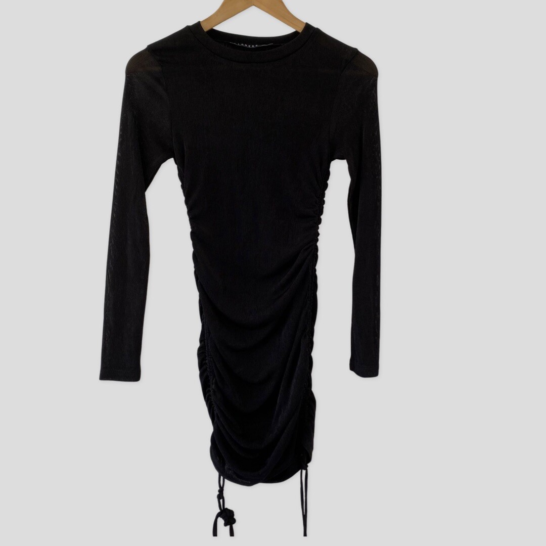 Lioness Black Stretchy Ruched Side Long Sleeve Black Dress XS | eBay