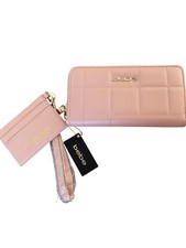Bebe Wallet Womens One Size Pink Quilted Zip Around Wristlet Card Holder Set
