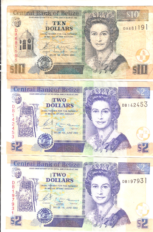 Central Bank of Belize $2 & $10 2003