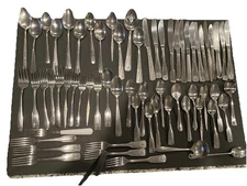 Vtg 1980s 65 Pc Mixed Stainless Steel Flatware Utensils Spoons Forks Knives Misc