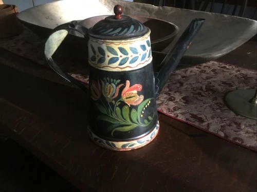 Antique  Toleware coffee Pot With lighthouse Handle