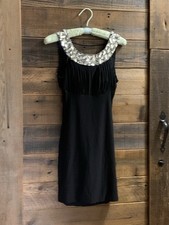 Sherry Hill Black Prom Dress With Mirrored Crystal Embellishment Low Back Sz 2