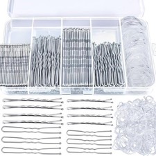 300pc Silver Hair Pins Kit, 100 Bobby Pins, 100 Hair Pins 100 Bands