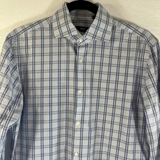 BOSS Hugo Boss Dress Shirt Mens Blue Plaid Size 15-1/2 34/35 Slim Fit Cotton
